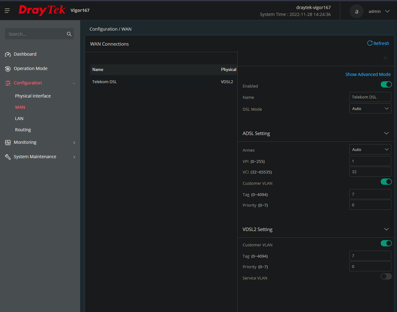 DSL configuration