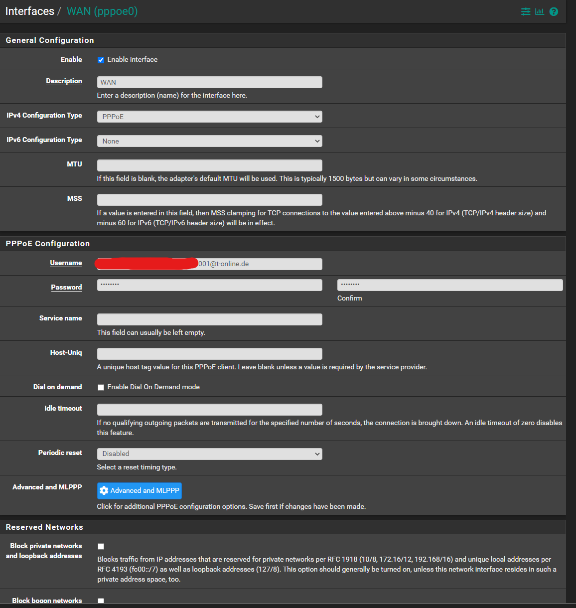 pfSense WAN config